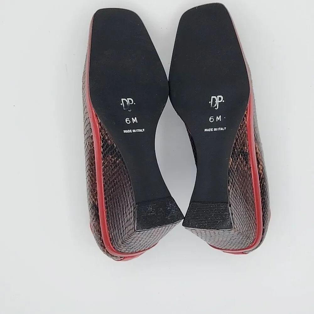 Donald Pliner Snake Wedges Red Modern Loafers Slip On Leather 6 Made in Italy